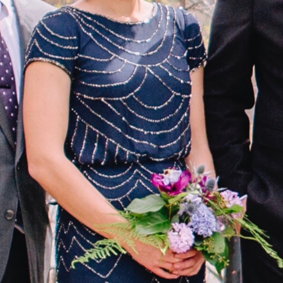 Adrianna Papell Navy Beaded Dress - Picture 7 of 7